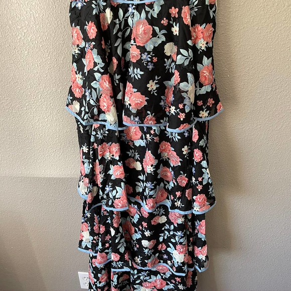 Foxiedox Darlene Ruffle Tiered Floral Print Keyhole Bodice Maxi Formal Dress Lrg - Picture 9 of 12